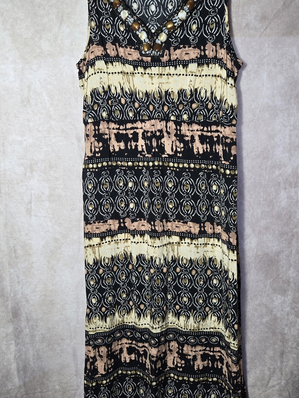 Elementz Petite Black Dress with Tan & Cream Print